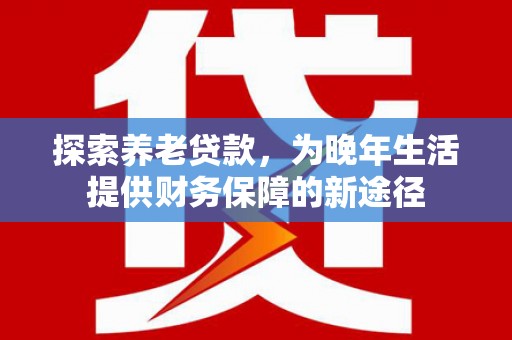 稻城探索养老贷款，为晚年生活提供财务保障的新途径